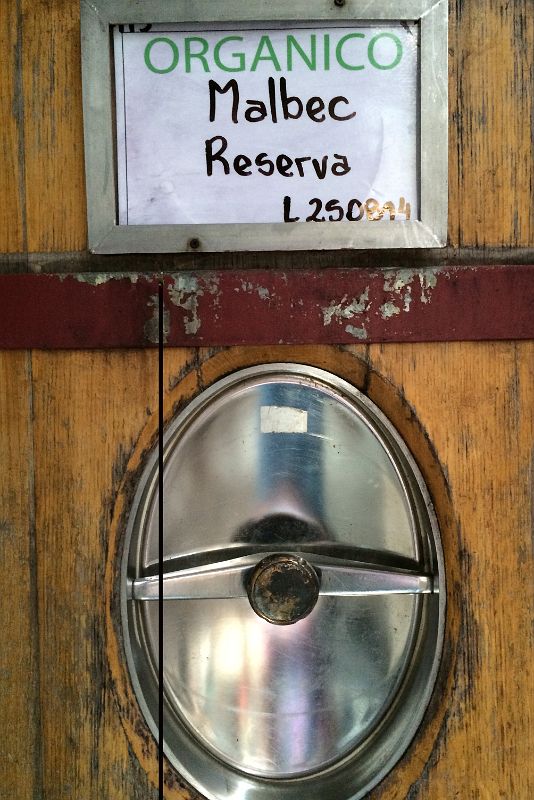 03-08 Organico Malbec Reserva Wine Barrel Close Up At Domaine Bousquet On Uco Valley Wine Tour Mendoza